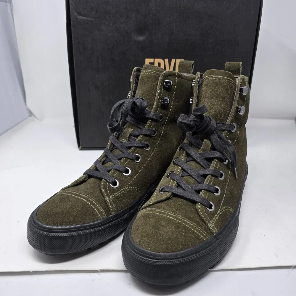 FRYE Boots Mens 10.5 Ryan Military Lace Up Leather Olive Green New - Picture 5 of 7